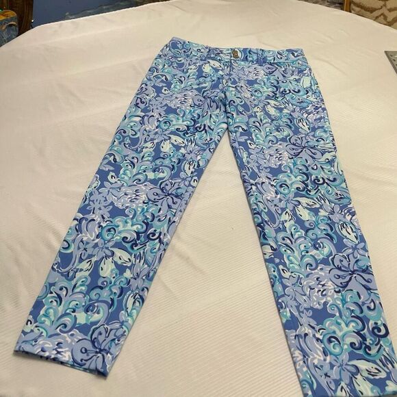 Lilly Pulitzer Luxletic Cameron Pants Saltwater Blue Suns Out Funs Out Size 2 - Picture 1 of 9